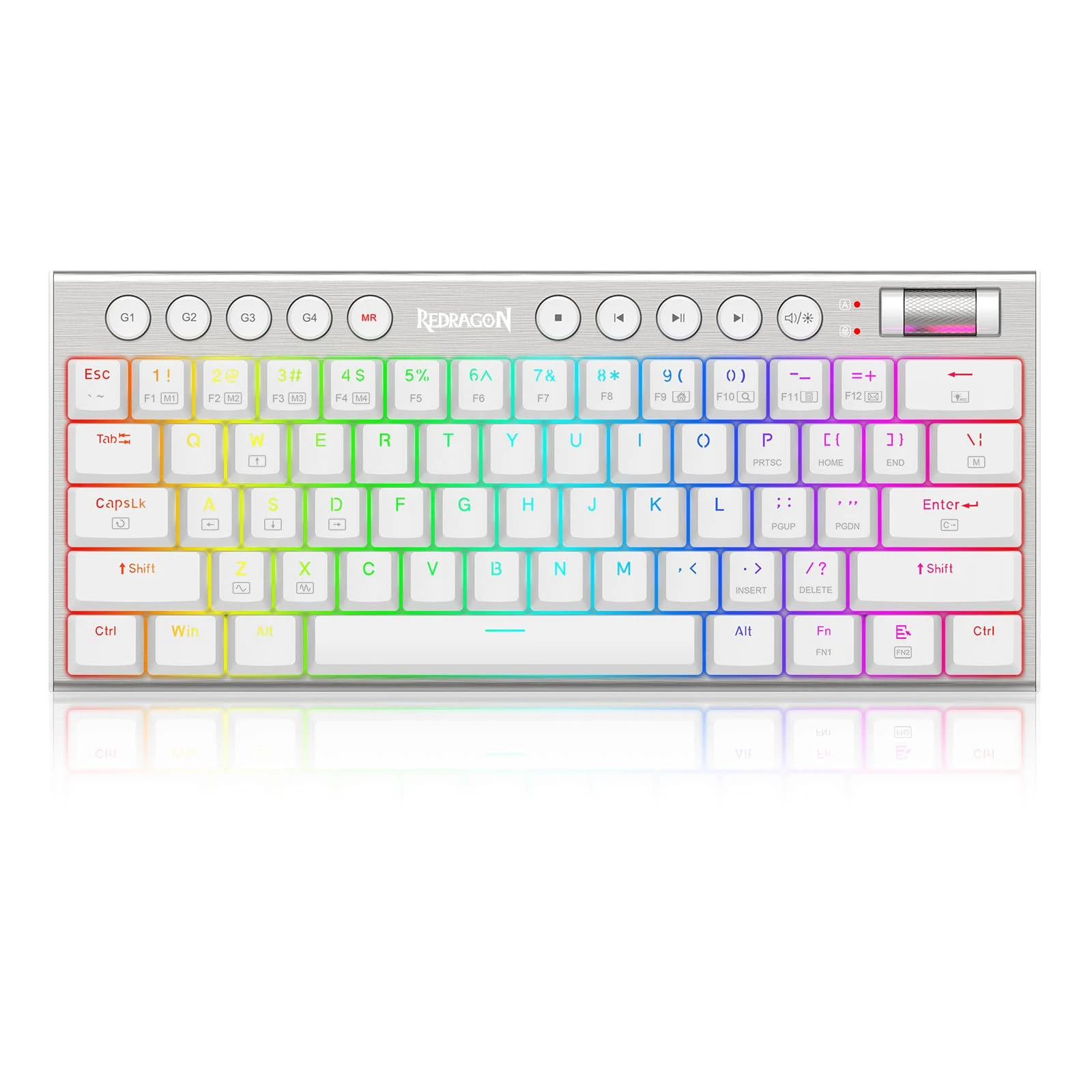 Redragon K632 PRO 60% Wireless RGB Mechanical Keyboard, Bluetooth/2.4Ghz/Wired Tri-Mode Ultra-Thin Low Profile Gaming Keyboard w/No-Lag Connection, Dedicated Media Control & Linear Red Switch, White
