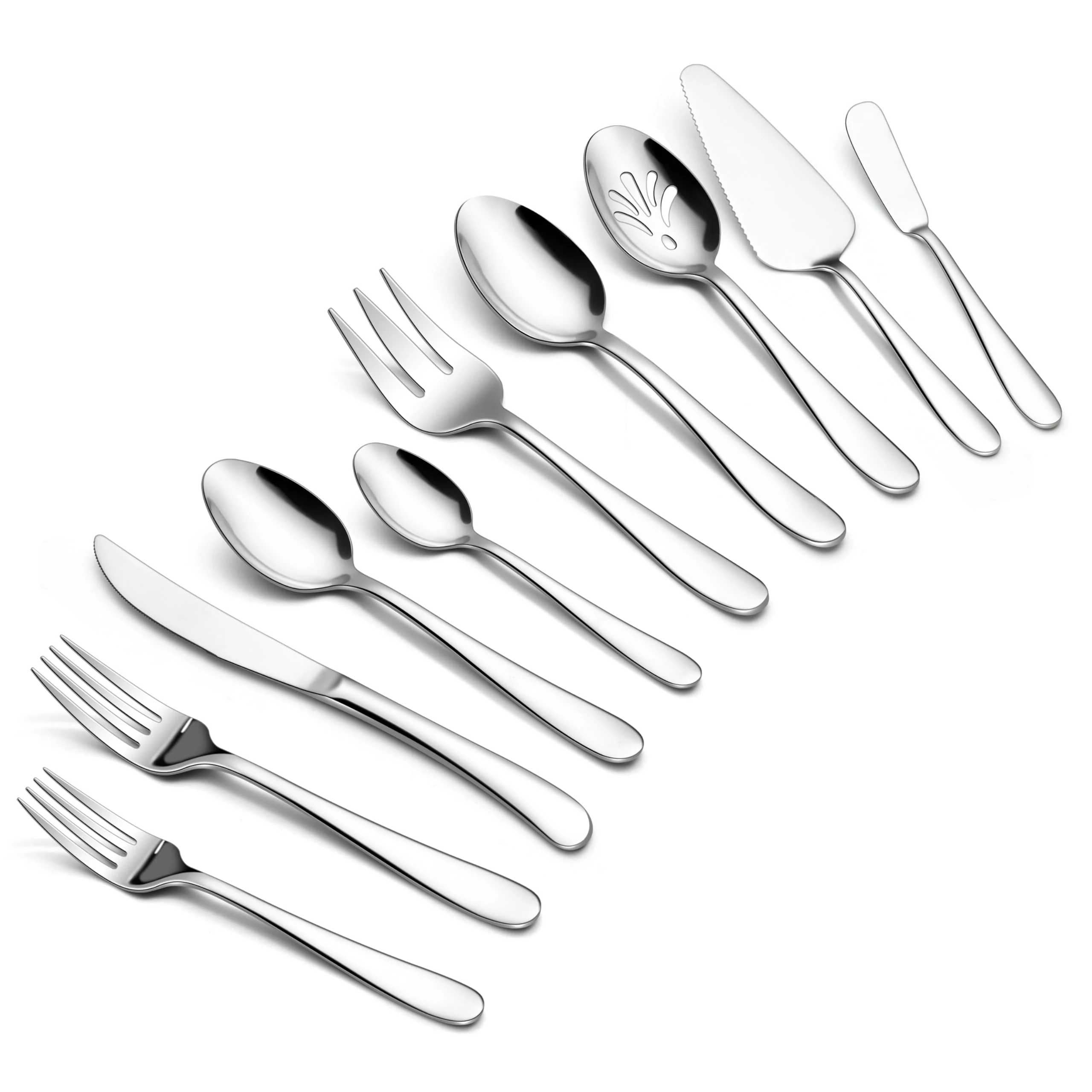 Onader 65 Piece Heavy Duty Silverware Set with Serving Pieces Stainless Steel Cutlery Flatware Set for 12