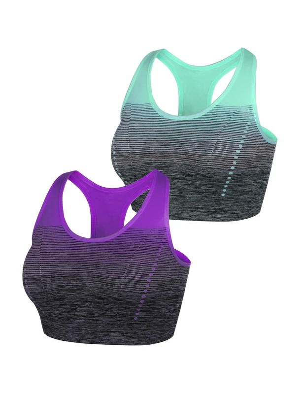 Sykooria Women's Sports Bra Mid Support Wirefree Racerback Workout Bra Removable Padding Yoga Gym Running Crop Top(Green+Purple,XL)