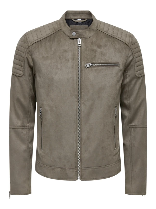 ONLY & SONS Onsgus Men's Faux Suede Racer Jacket OTW Biker Jacket, Falcon, M