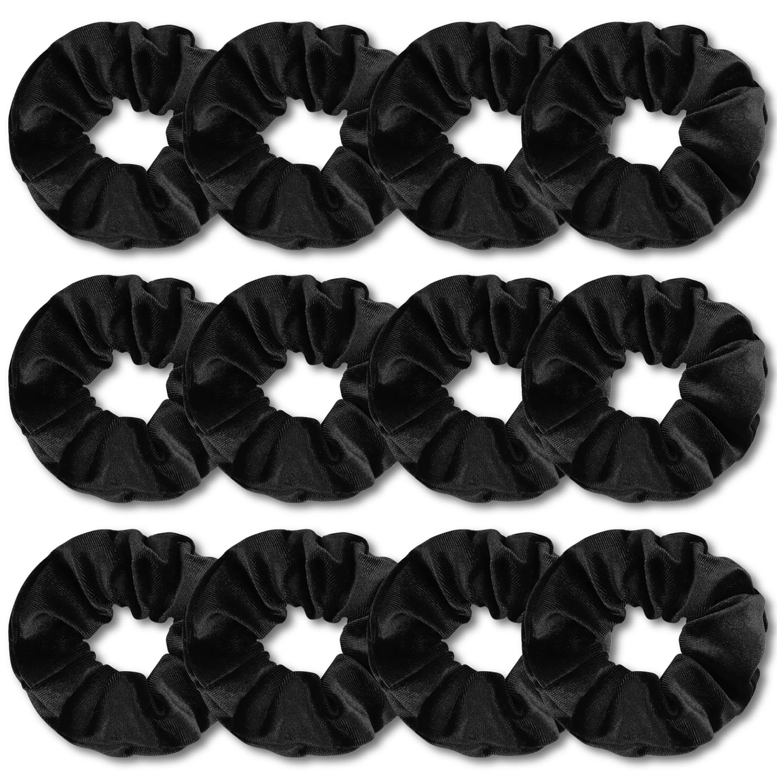 Kavya Scrunchies for Girls, Velvet Scrunchy Black Hair Bands Soft Premium Hair Bobbles for Women Elastic Ponytail Holders Hair Accessories for Girls Women 12 Pack