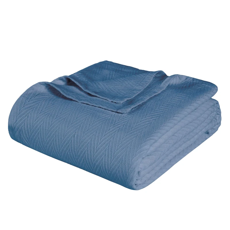 Superior Metro All-Season Cotton Blanket, Woven Blanket for Couch, Bed, Bedding, Farmhouse, Home Essentials, Cute and Cozy Bohemian Blankets, Herringbone Weave, King, Denim Blue - Image 1