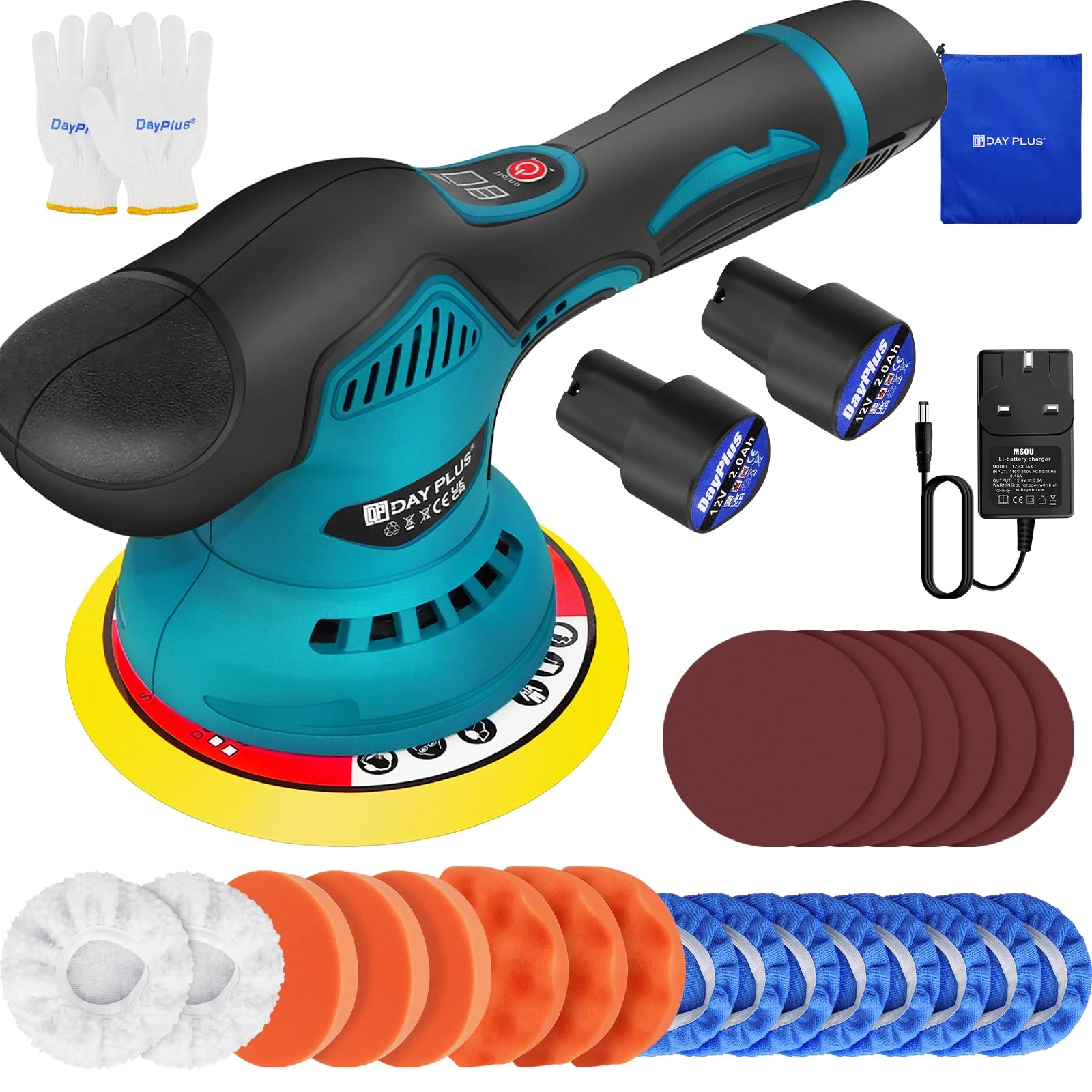 ZanGe Cordless Buffer Polisher, 2000mAh 12V Battery Powered Buffer Polishers Kit with 8 Variable Speed, 2800-5500RPM Brushless Polisher for Car Detailing, for Car, Boat, Wall, Floor, DIY