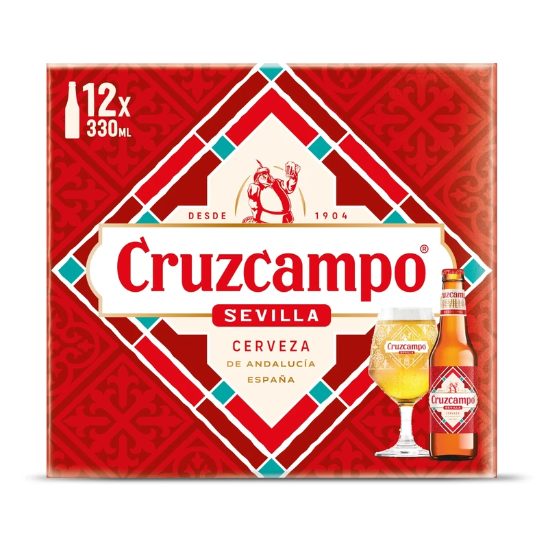 Cruzcampo Spanish Lager, Premium Andalusian Beer, 4.4% ABV, 12 x 330ml, Authentic Crisp Taste from Seville