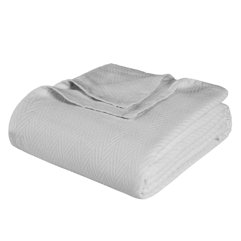 Superior Metro All-Season Cotton Blanket, Woven Blanket for Couch, Bed, Bedding, Farmhouse, Home Essentials, Cute and Cozy Bohemian Blankets, Herringbone Weave, California King, Silver