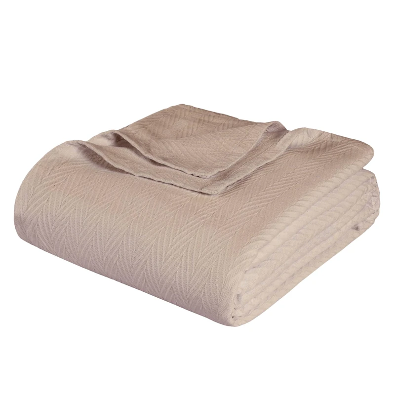 Superior 100% Cotton Blanket Oversized Throw, Woven Blanket for Couch, Bed, Bedding, Farmhouse, Home Essentials, Cute and Cozy Bohemian Blankets, Herringbone Weave, King, Khaki - Image 1