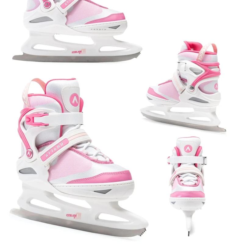 ATTABO Children's Leisure Ice Skates with Size Adjustment in 5 Levels 36-41 EU Warm Comfortable Driving Learning Stainless Steel Figure Skating Blade White/Pink