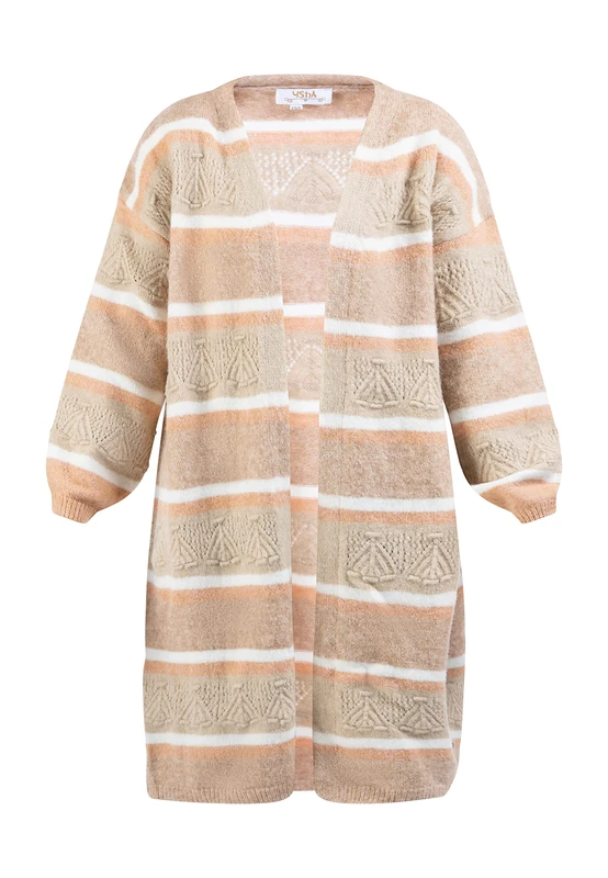 EYOTA Women's Knitted Long Cardigan, Beige Multicolour, M/L