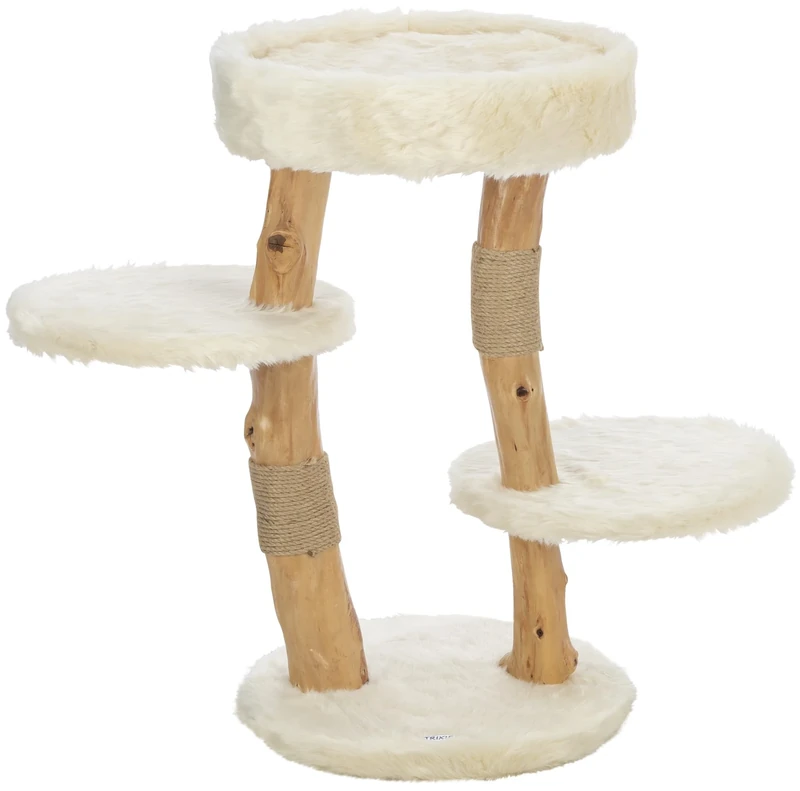 TRIXIE scratching post Santo 73 cm in cream, small cat tree on 2 levels with real birch wood trunks, cat house with scratching and sleeping area, cosy and stable, 44714