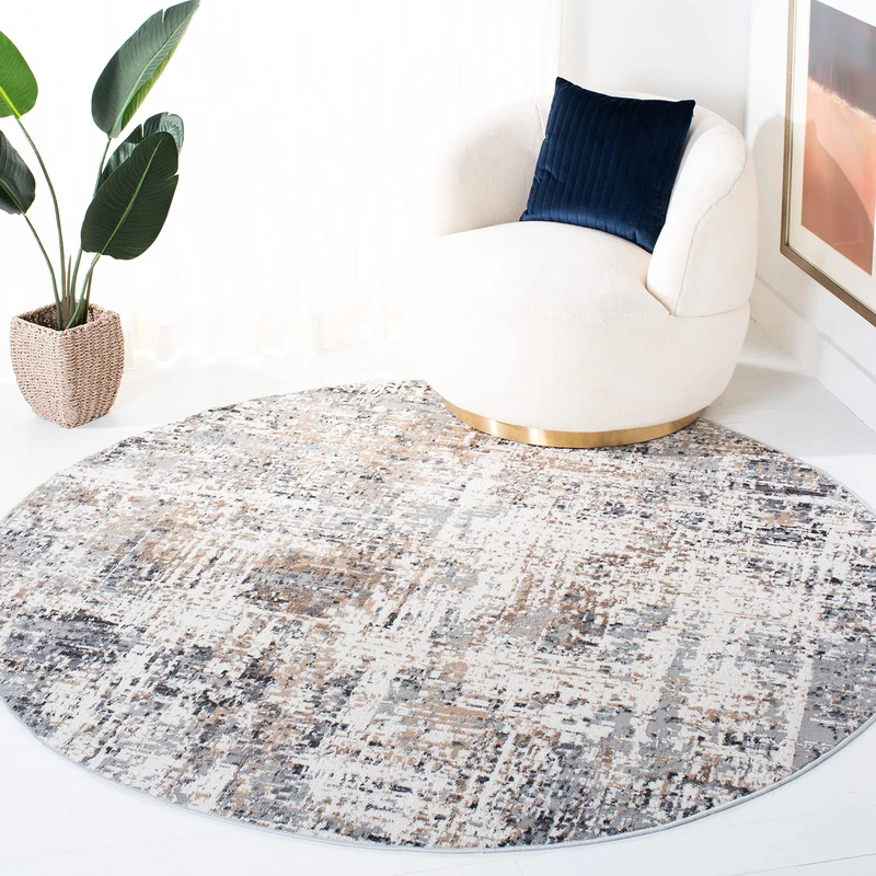 SAFAVIEH Contemporary Rug for Living Room, Dining Room, Bedroom - Shivan Collection, Low Pile, in Ivory and Grey, 155 X 155 cm - Image 1