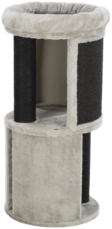 TRIXIE scratching post Giorgia 82 cm, scratching barrel small on 2 levels with cuddly bed and sisal scratching holes and jute logs, cosy cat tree with scratching and sleeping possibility, grey, 44463