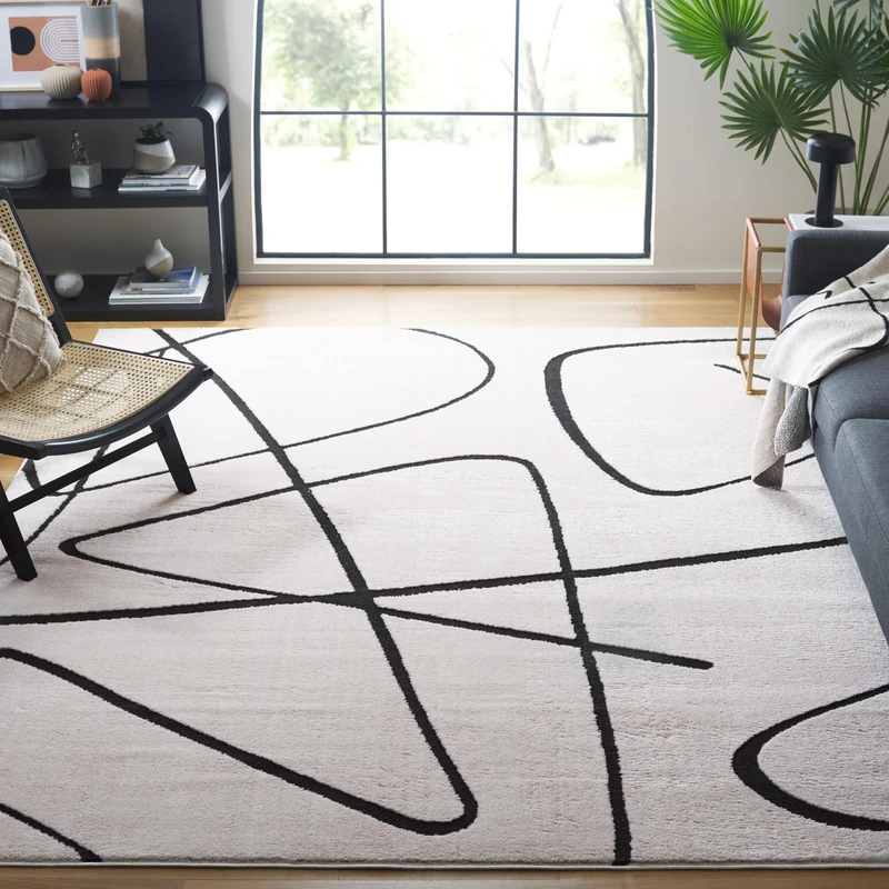 Safavieh Geometric Rug for Living Room Dining Room Bedroom - Melody Collection Short Pile Ivory and Black, 244 x 305 cm