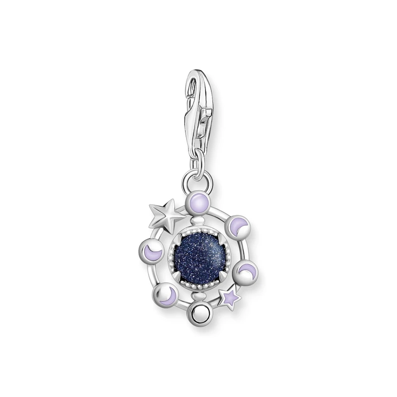 Thomas Sabo Charm pendant moon phase with imitation sandstone silver blackened 925 Sterling Silver, Blackened, Cold Enamel
