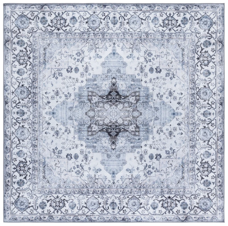 Safavieh Arizona Collection Traditional Rug - Machine Washable & Non Slip - Ideal for High Passage Areas - Short Pile Rug, Ivory & Blue, 183 x 183 cm