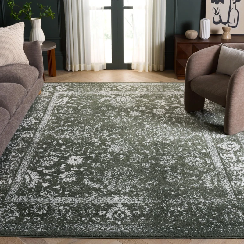 Safavieh Distressed Rug for Living Room, Dining Room, Bedroom - Adirondack Collection, Short Pile, in Green and Ivory, 183 X 274 cm