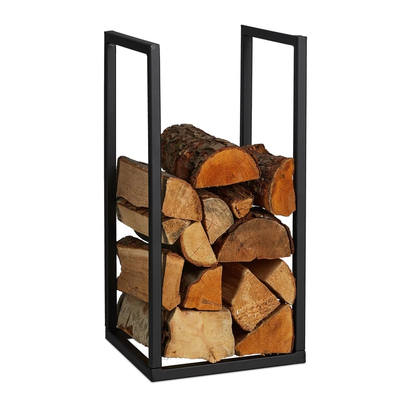 Relaxdays Firewood Rack, Fireplace Companion, Wood Stacking for Indoors, Log Storage, Metal, HWD: 60 x 30 x 30 cm, Black, Iron