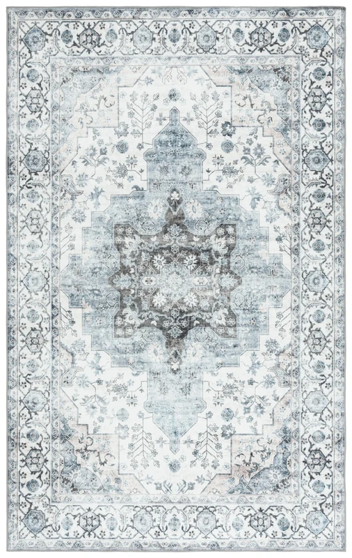 Safavieh Arizona Collection Traditional Rug - Machine Washable & Non Slip - Ideal for High Passage Areas - Short Pile Rug, Ivory & Blue, 200 x 300 cm