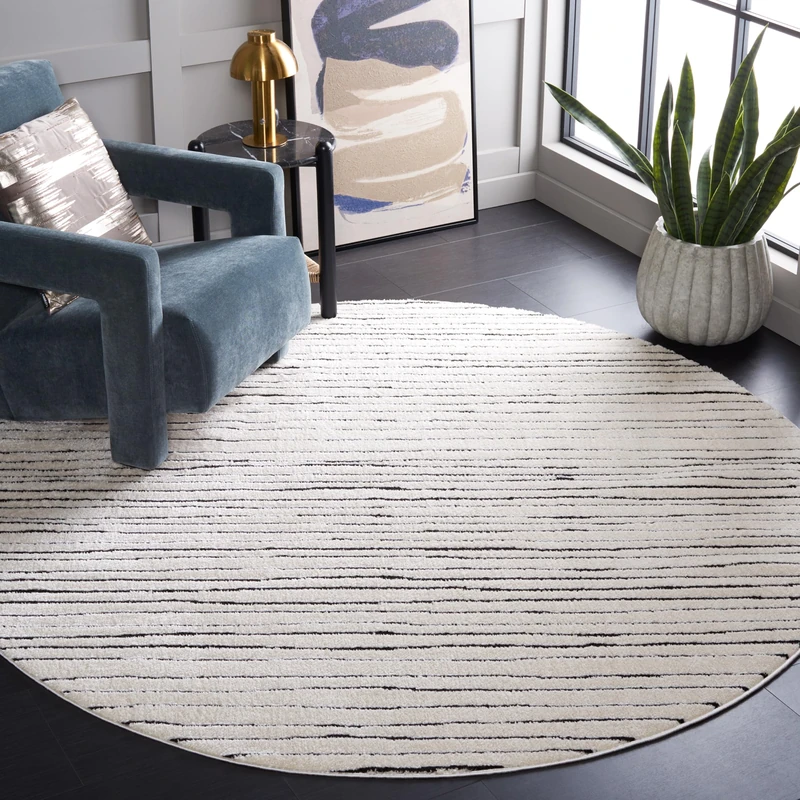 Safavieh Geometric Rug for Living Room, Dining Room, Bedroom - Melody Collection, Short Pile, in Ivory and Black, 201 X 201 cm - Image 1