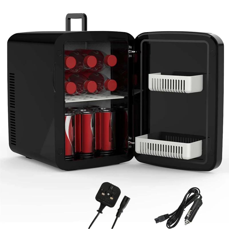 Crystals 4/10/15L Litre Mini Fridge, Table Top Small Fridge Cooler & Warmer for Car Bedrooms Desk Office, 12V DC - 220 AC, Mini Fridge for Bedrooms – Energy Efficient (Black, 15L Litre)