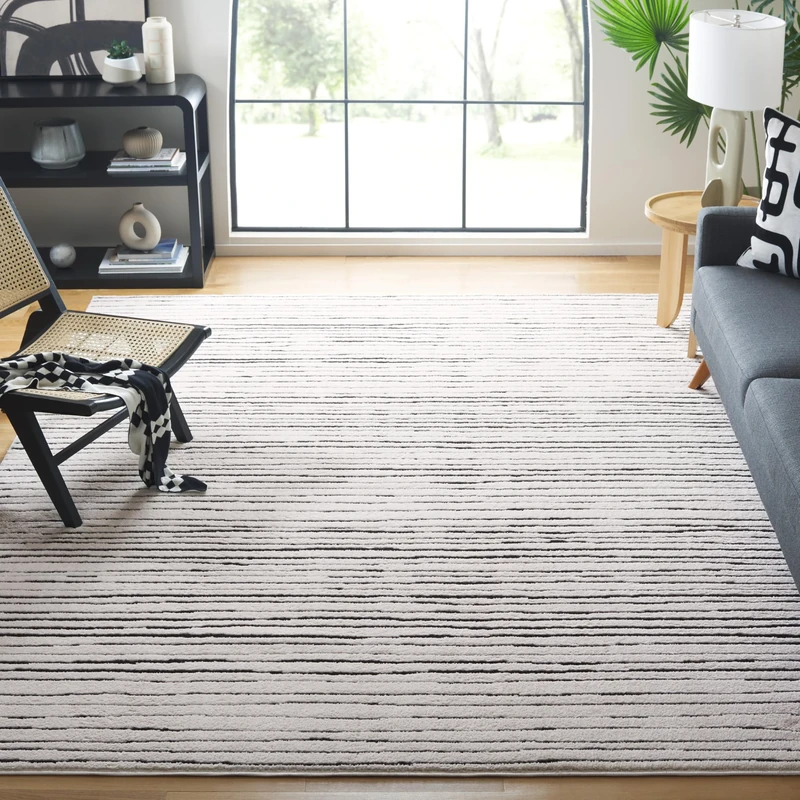 Safavieh Stripped Rug for Living Room, Dining Room, Bedroom - Melody Collection, Short Pile, in Ivory and Black, 244 X 305 cm