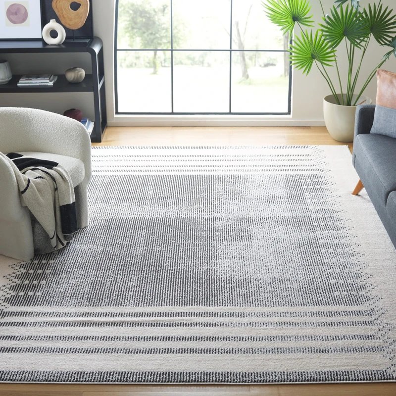 Safavieh Trellis Rug for Living Room, Dining Room, Bedroom - Melody Collection, Short Pile, in Ivory and Black, 244 X 305 cm