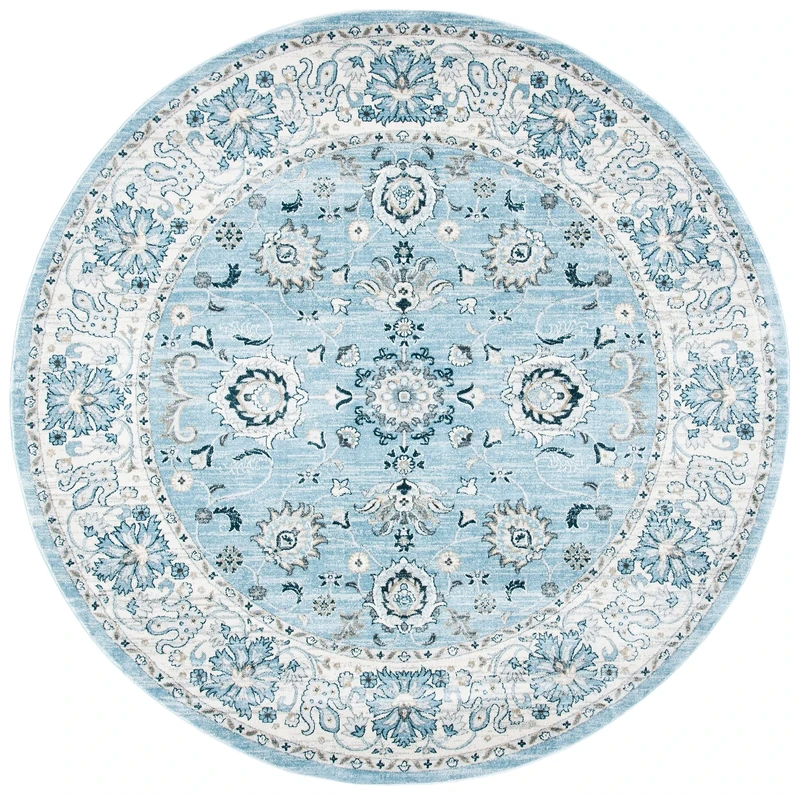 SAFAVIEH Traditional Rug for Living Room, Dining Room, Bedroom - Isabella Collection, Short Pile, in Light Blue and Cream, 160 X 160 cm