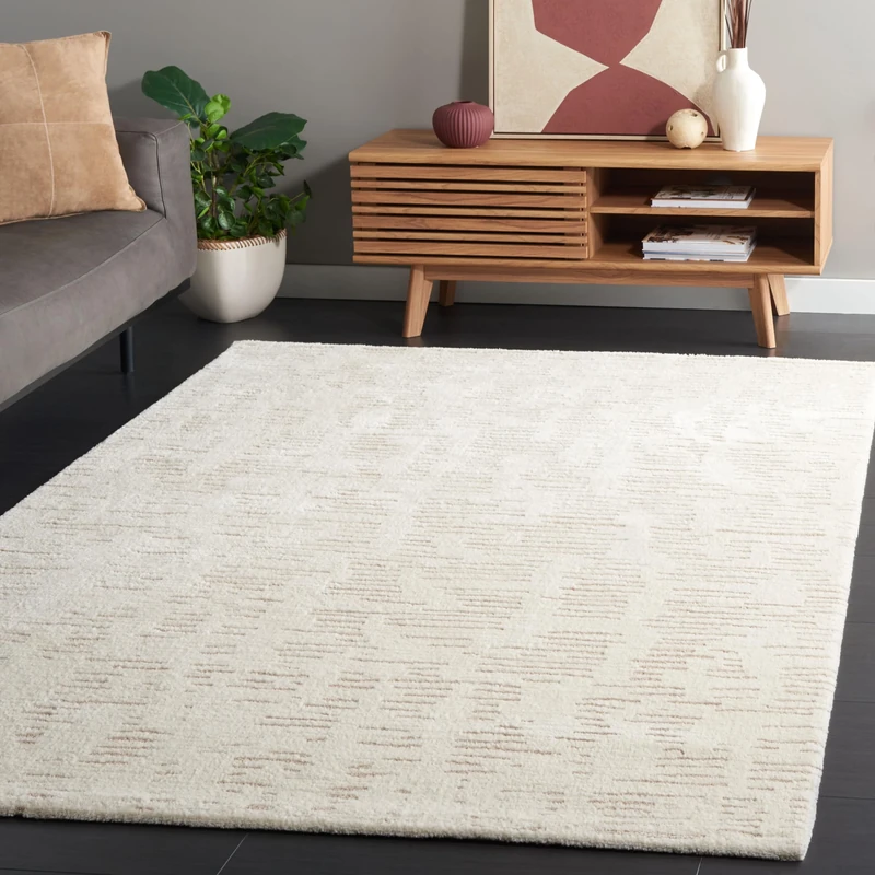 Safavieh Neptune Collection Geometric Rug for Living Room, Dining Room, Bedroom Short Pile, Ivory and Beige, 60 x 90 Inch