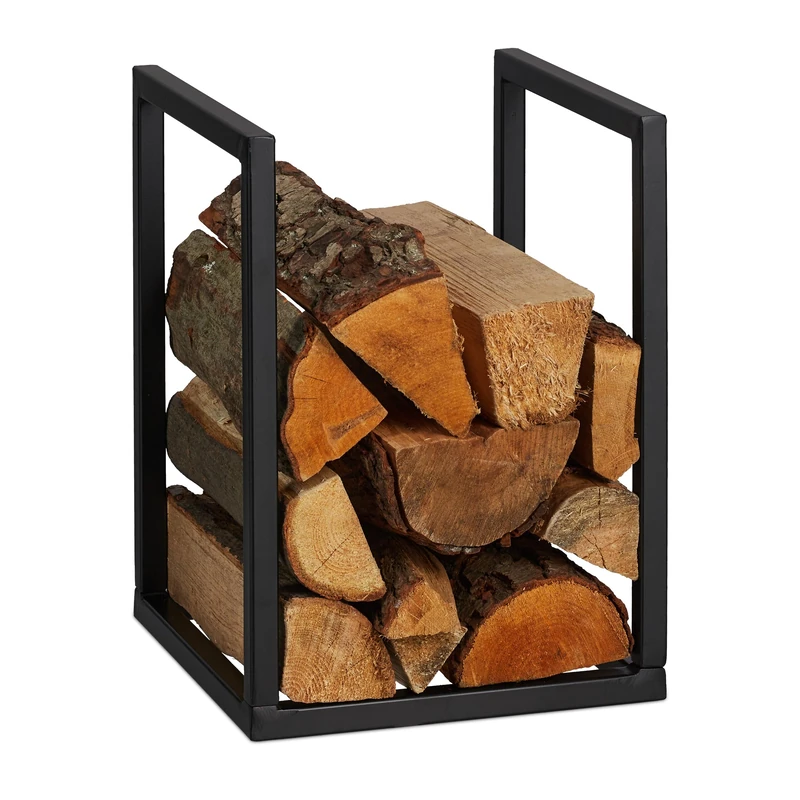 Relaxdays Firewood Rack, Fireplace Companion, Wood Stacking for Indoors, Log Storage, Metal, HWD: 40 x 30 x 30 cm, Black, Iron