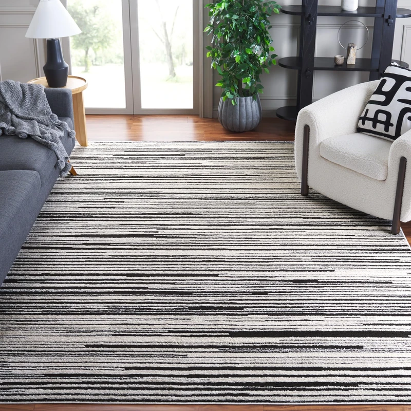 Safavieh Stripped Rug for Living Room, Dining Room, Bedroom - Melody Collection, Short Pile, in Ivory and Black, 244 X 305 cm