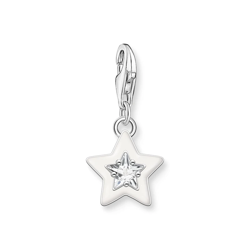 Thomas Sabo Charm pendant star with white stones and white cold enamel silver 925 Sterling Silver, Cold Enamel