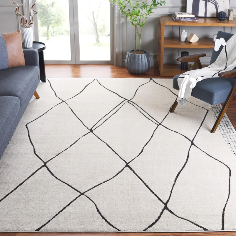 Safavieh Trellis Rug for Living Room, Dining Room, Bedroom - Melody Collection, Short Pile, in Ivory and Black, 244 X 305 cm