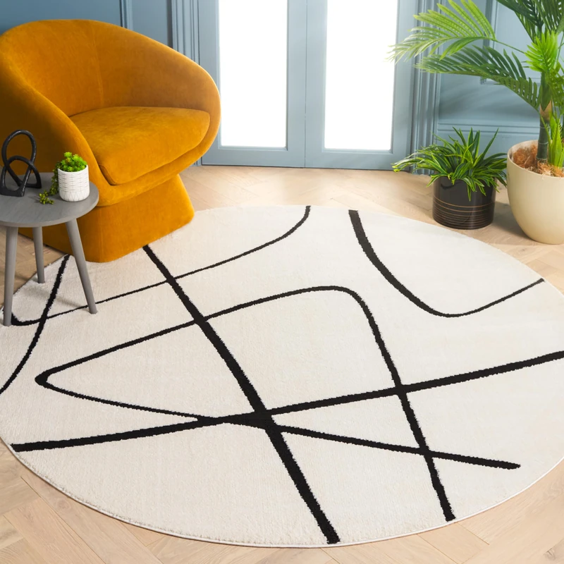 Safavieh Geometric Rug for Living Room, Dining Room, Bedroom - Melody Collection, Short Pile, in Ivory and Black, 201 X 201 cm