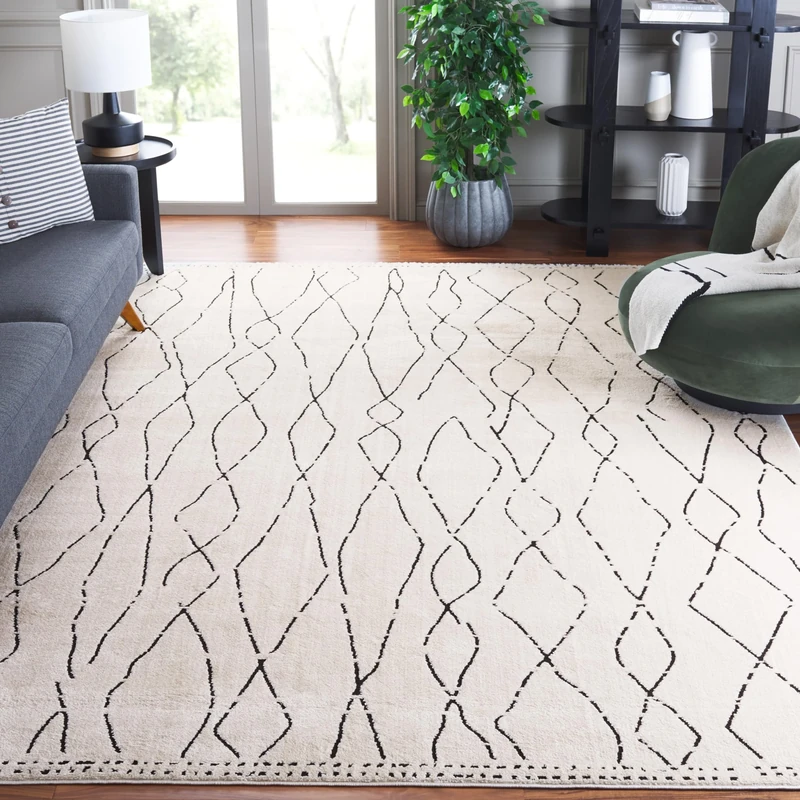 Safavieh Boho Rug for Living Room, Dining Room, Bedroom - Melody Collection, Short Pile, in Ivory and Black, 244 X 305 cm