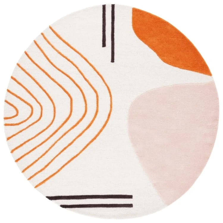 SAFAVIEH Geometric Rug for Living Room, Dining Room, Bedroom - Rodeo Drive Collection, Medium Pile, in Ivory and Rust, 122 X 122 cm