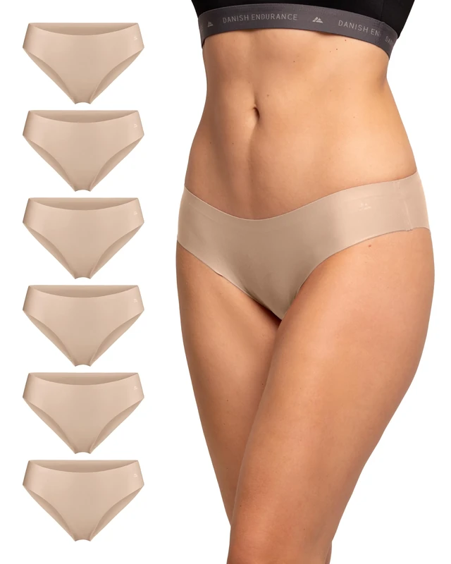 DANISH ENDURANCE 6 Pack Women's Invisible Bikini Panties, No-Show Microfiber Knickers, Sports Briefs Beige M