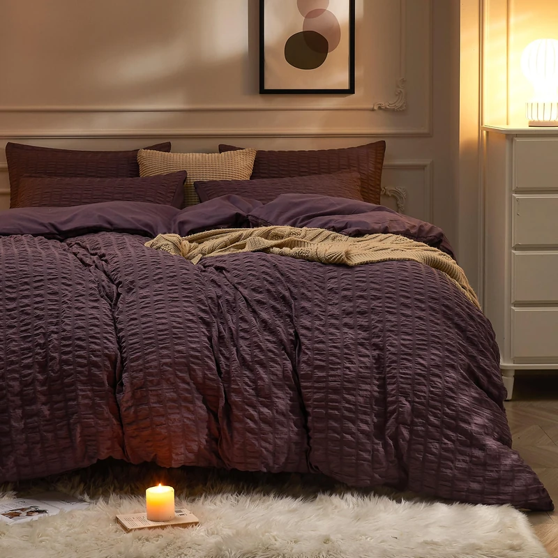 JELLYMONI Purple Seersucker Duvet Cover Set King Size