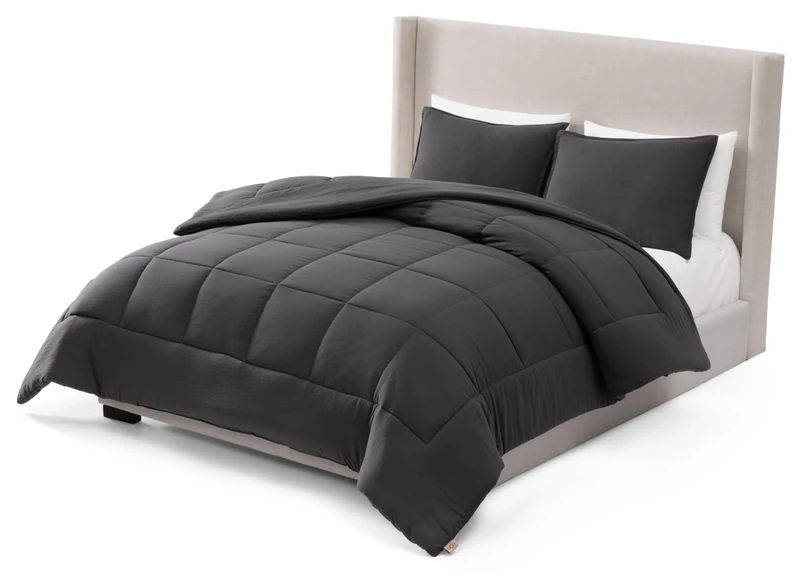 UGG Leonora Comforter Set with 2 Pillow Shams Lightweight Down Alternative Blanket Reversible Cozy Warm All Season Washable and Hypoallergenic Bedding Set, Full/Queen, Charcoal Grey