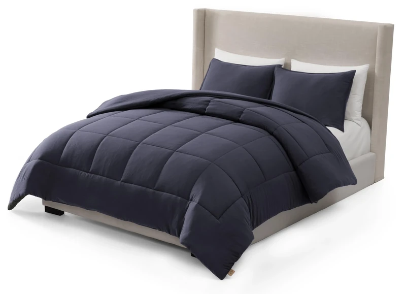 UGG Leonora Comforter Set with 2 Pillow Shams Lightweight Down Alternative Blanket Reversible Cozy Warm All Season Washable and Hypoallergenic Bedding Set, Full/Queen, Navy Blue