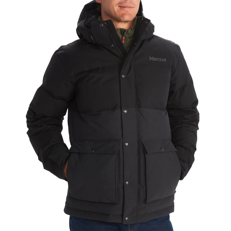 Marmot Men's Fordham Jacket, Warm Down Jacket, Insulated Hooded Winter Coat, Windproof Down Parka, Lightweight Packable Outdoor Jacket, Black, L