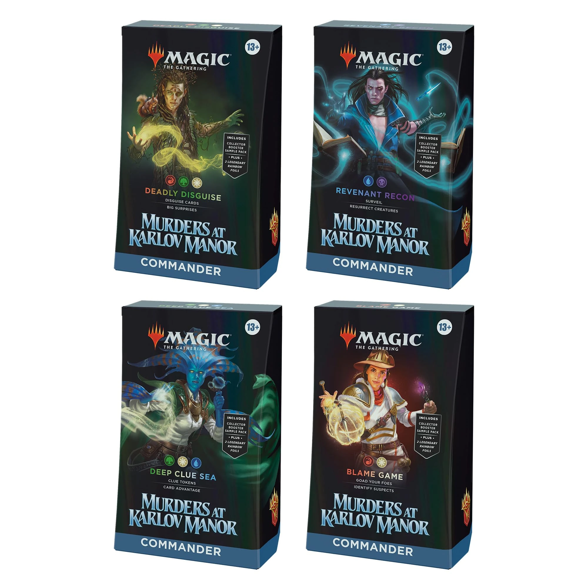 Magic The Gathering Murders at Karlov Manor Commander Deck Bundle - Includes All 4 Decks (Deadly Disguise, Revenant Recon, Deep Clue Sea, and Blame Game)
