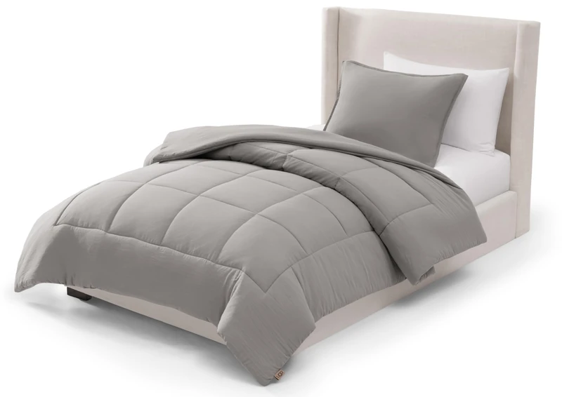 UGG 32544 Devon Twin-Twin XL 2-Piece Comforter Set Ultra-Soft Luxury Bedding Comforter and Two Pillow Shames Cozy Comfortable Reversible Machine Washable Hotel Style Bedding Set, Twin, Seal Gray