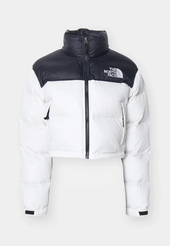 The North Face Women's Nuptse Short Down Jacket, White Dune/Tnf Black, S