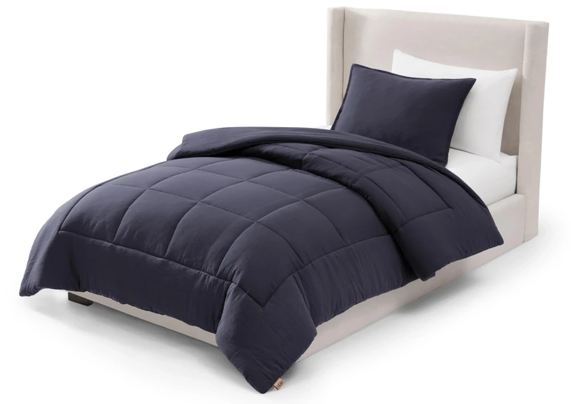 UGG Leonora Comforter Set with 1 Pillow Sham Lightweight Down Alternative Blanket Reversible All Season Washable and Hypoallergenic Bedding Set for College Dorm, Twin/Twin XL, Navy Blue