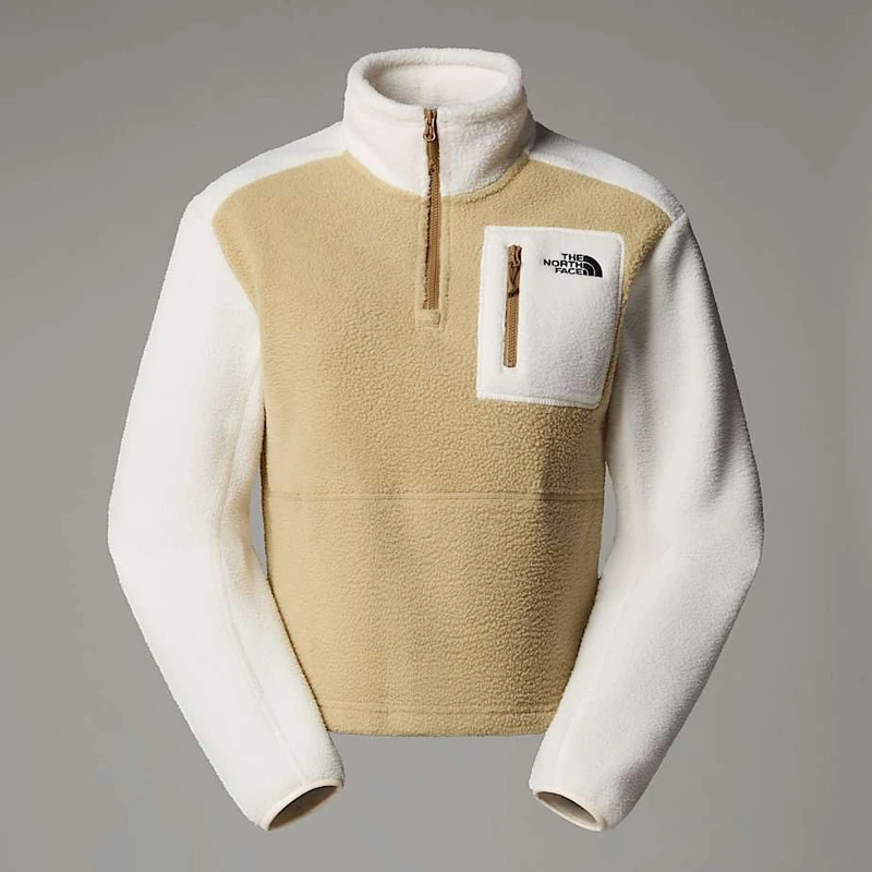 The North Face Women's Yumiori 1/4 Zip Sweatshirt, Khaki Stone/White Dune, L