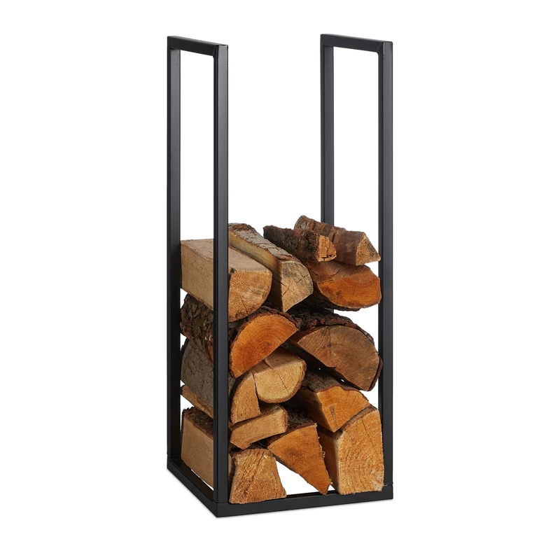 Relaxdays Firewood Rack, Fireplace Companion, Wood Stacking for Indoors, Log Storage, Metal, HWD: 75 x 30 x 30 cm, Black