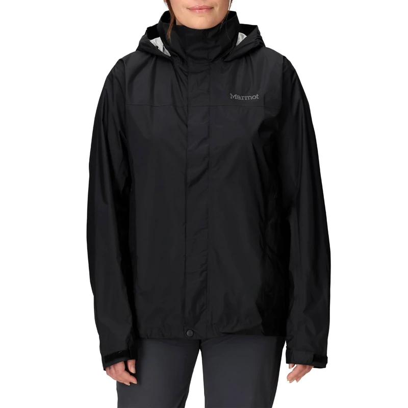 Marmot Women's PreCip Eco Jacket, Waterproof Jacket, Lightweight Hooded Rain Jacket, Windproof Raincoat, Breathable Windbreaker, Ideal for Running and Hiking, Black, L