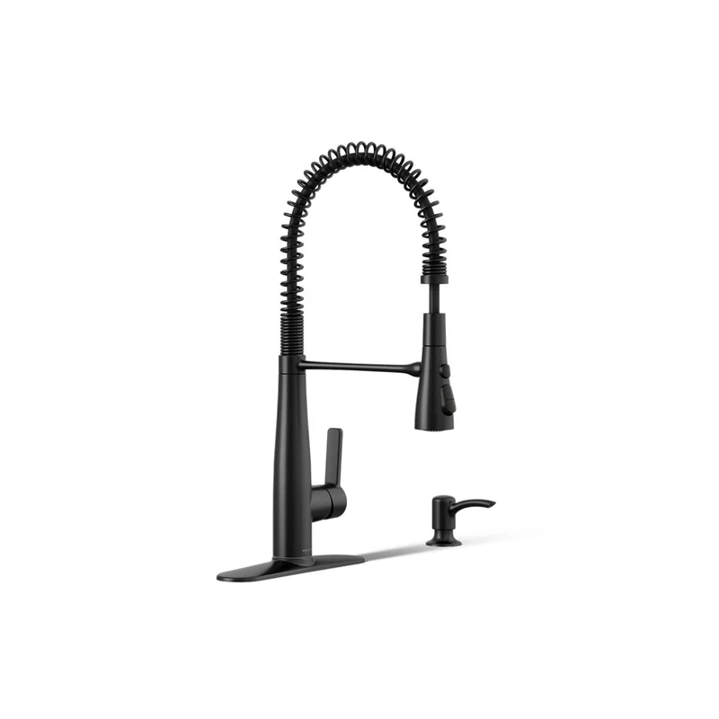 KOHLER K-REC22745-SD-BL Semi-Professional Kitchen Faucet with Soap Dispenser/Lotion Dispenser, Commercial Kitchen Sink Faucet with Pull-Down Sprayhead, Matte Black