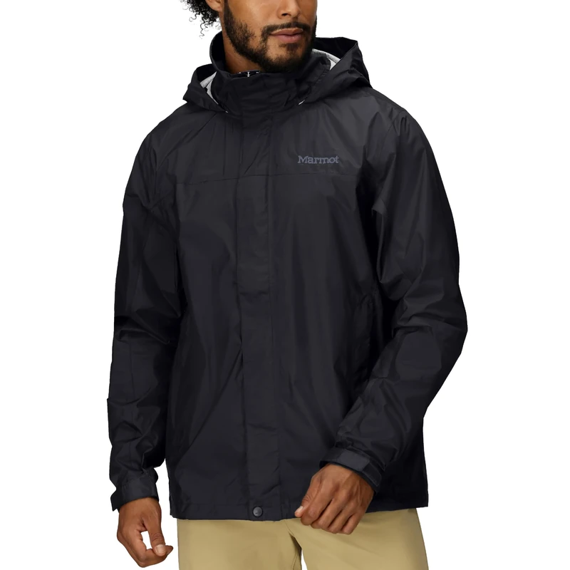 Marmot Men's PreCip Eco Jacket, Waterproof Jacket, Lightweight Hooded Rain Jacket, Windproof Raincoat, Breathable Windbreaker, Ideal for Running and Hiking, Black, XXL