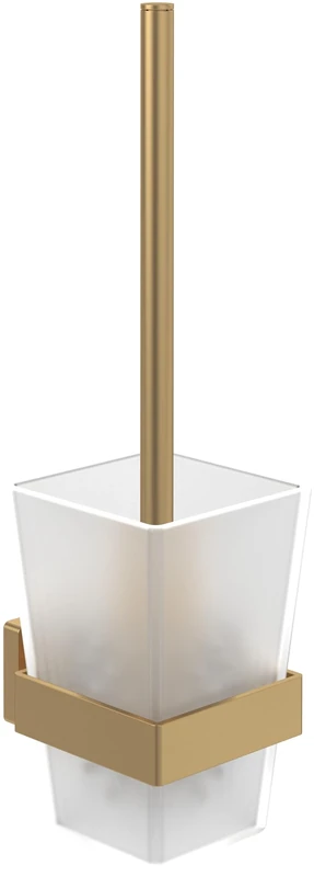 Villeroy & Boch Elements - Striking toilet brush set, toilet brush holder for wall installation, toilet brush set with container in satin-finished glass, square, Brushed Gold