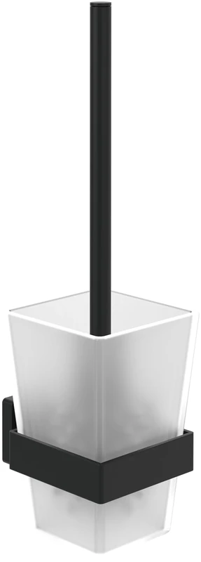 Villeroy & Boch Elements - Striking toilet brush set, toilet brush holder for wall installation,with container in satin-finished glass, square, Matt Black